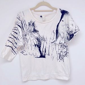 Elephant Graphic asymmetrical  Cream Shirt Size Medium